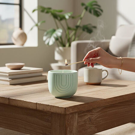 El Yapımı Dekoratif Taş Tozu Kapaklı Kutu Modern ve Şık Takı Kutusu Mum Kokulu Mum Vanilya Saksı Organizer