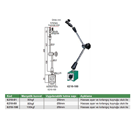 Insize 6210-80  Manyetik Ayak