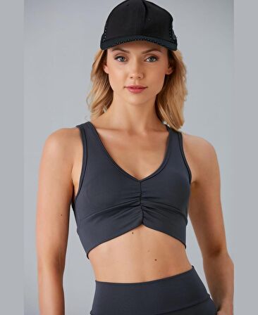 Aurafit Kadın Önü Büzgülü Arkası Çapraz Kaplı Croptop/Büstiyer