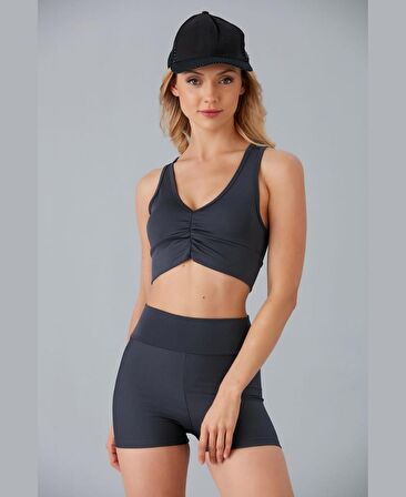 Aurafit Kadın Önü Büzgülü Arkası Çapraz Kaplı Croptop/Büstiyer