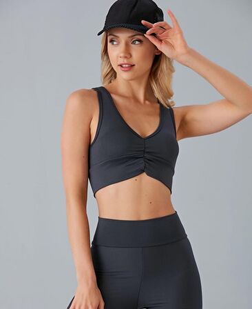 Aurafit Kadın Önü Büzgülü Arkası Çapraz Kaplı Croptop/Büstiyer