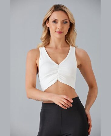 Aurafit Kadın Önü Büzgülü Arkası Çapraz Kaplı Croptop/Büstiyer