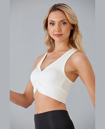 Aurafit Kadın Önü Büzgülü Arkası Çapraz Kaplı Croptop/Büstiyer