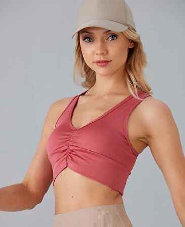 Aurafit Kadın Önü Büzgülü Arkası Çapraz Kaplı Croptop/Büstiyer