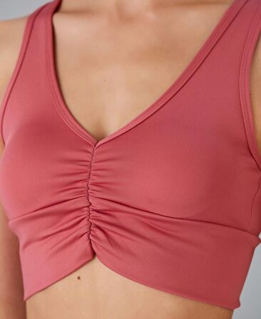 Aurafit Kadın Önü Büzgülü Arkası Çapraz Kaplı Croptop/Büstiyer