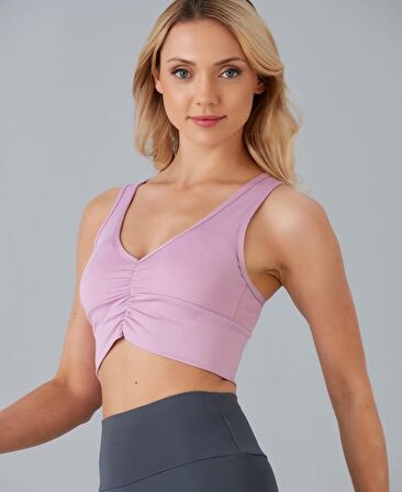 Aurafit Kadın Önü Büzgülü Arkası Çapraz Kaplı Croptop/Büstiyer