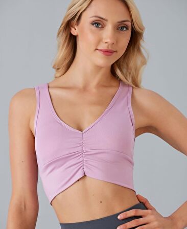 Aurafit Kadın Önü Büzgülü Arkası Çapraz Kaplı Croptop/Büstiyer