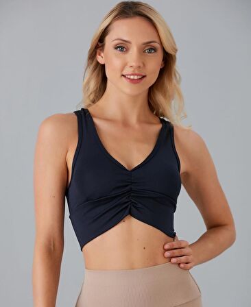 Aurafit Kadın Önü Büzgülü Arkası Çapraz Kaplı Croptop/Büstiyer