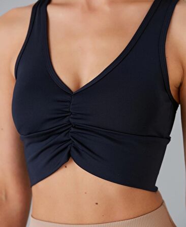 Aurafit Kadın Önü Büzgülü Arkası Çapraz Kaplı Croptop/Büstiyer