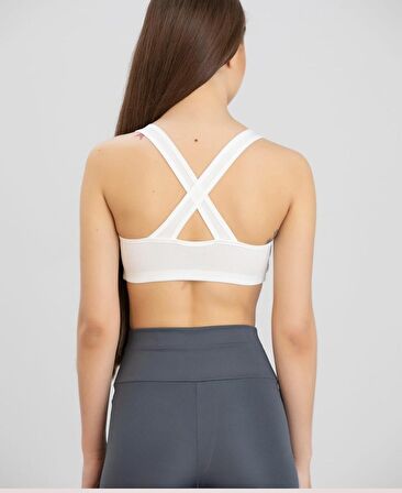 Aurafit Fitilli Derin U Yaka Kalın İp Askılı Arkası Çapraz Büstiyer/Croptop - 9044