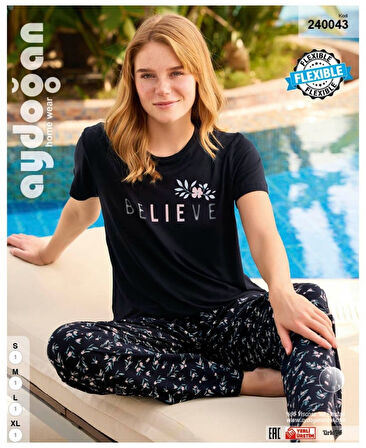 Aydoğan Homewear -Believe- Yazılı Viskos Yazlık Pijama Takımı-240043