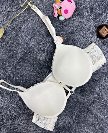 Günlük Kullanım Full Push-up Yanları Dantelli Önü Halka Detaylı Sütyen