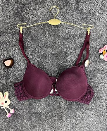 Günlük Kullanım Full Push-up Yanları Dantelli Önü Halka Detaylı Sütyen