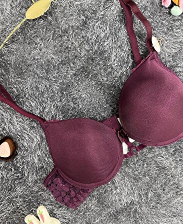 Günlük Kullanım Full Push-up Yanları Dantelli Önü Halka Detaylı Sütyen
