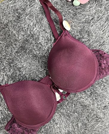 Günlük Kullanım Full Push-up Yanları Dantelli Önü Halka Detaylı Sütyen