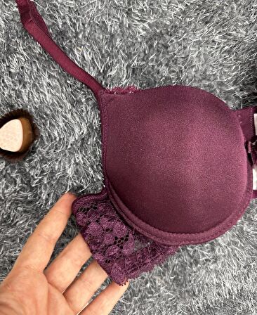 Günlük Kullanım Full Push-up Yanları Dantelli Önü Halka Detaylı Sütyen