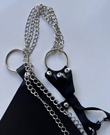 Kadın Suni Deri Halka ve Zincir Detaylı G-String - 165