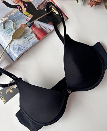 Siyah Dekolte Kıyafetler İçin Cuplı Desteksiz Balenli Sütyen
