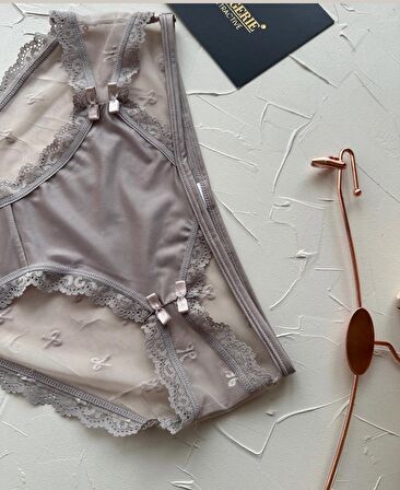 Arya Japon Style Arkası Tül Cut-Out Dantel Detaylı Cheeky Külot/Slip-2853