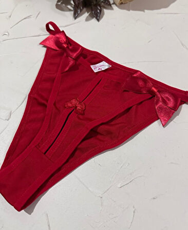 Feel Lady Kırmızı Yanları Kurdeli Önü Cut-Out Detaylı Şirin Slip/Külot -1033