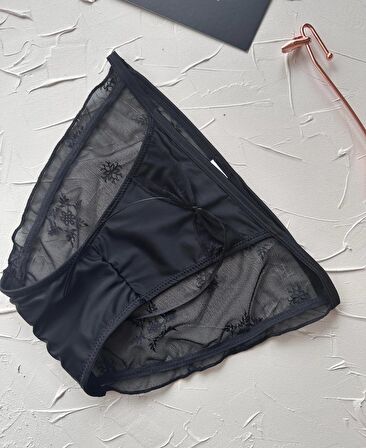 Lucia Japon Style Arkası Tül Saten Kurdele Detaylı Cheeky Külot/Slip-2858