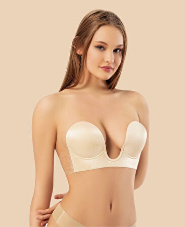 Intive Revolution Yeni Nesil Parlak Yüzeyli V Yaka Yanlardan Yapıştırma Hayalet Straplez Sütyen