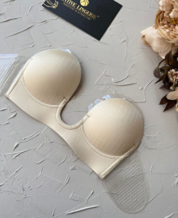 Intive Revolution Yeni Nesil Parlak Yüzeyli V Yaka Yanlardan Yapıştırma Hayalet Straplez Sütyen