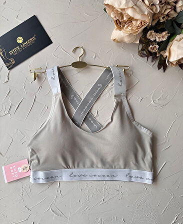Koza -Love Cocoon- Yazılı Push-up Arkası Çapraz Lastikli Esnek Spor Sütyeni