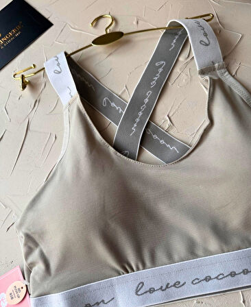 Koza -Love Cocoon- Yazılı Push-up Arkası Çapraz Lastikli Esnek Spor Sütyeni