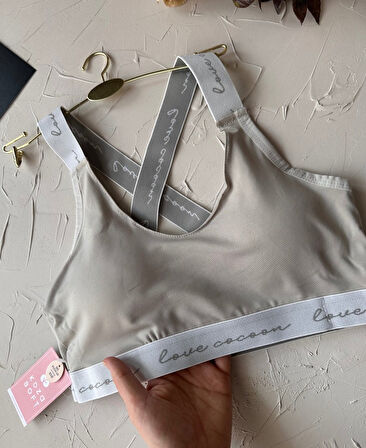 Koza -Love Cocoon- Yazılı Push-up Arkası Çapraz Lastikli Esnek Spor Sütyeni