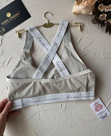 Koza -Love Cocoon- Yazılı Push-up Arkası Çapraz Lastikli Esnek Spor Sütyeni