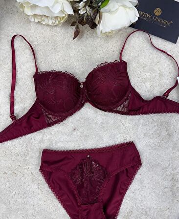 Le Jardin Parlak Simli İpli Brodeli Push-up Sütyen Külot Takım-5065