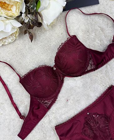 Le Jardin Parlak Simli İpli Brodeli Push-up Sütyen Külot Takım-5065