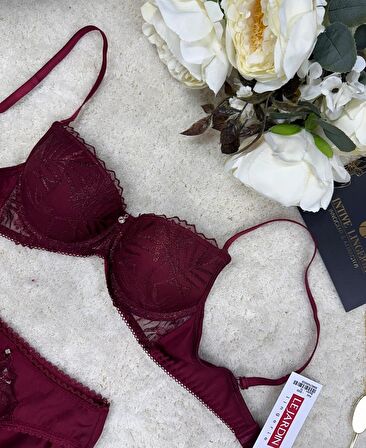 Le Jardin Parlak Simli İpli Brodeli Push-up Sütyen Külot Takım-5065