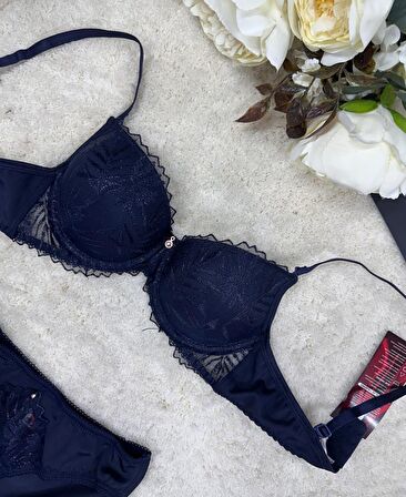 Le Jardin Parlak Simli İpli Brodeli Push-up Sütyen Külot Takım-5065