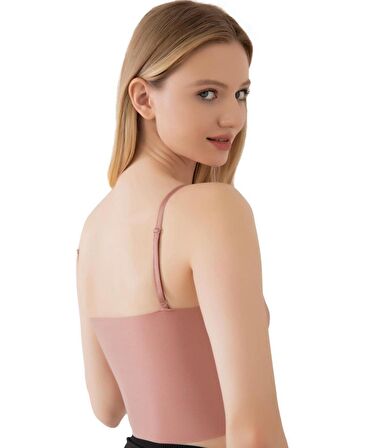 İnce Askılı Dikişsiz V Yaka İz Yapmaz Büstiyer/Croptop
