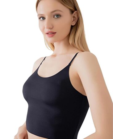 İnce Askılı Dikişsiz V Yaka İz Yapmaz Büstiyer/Croptop