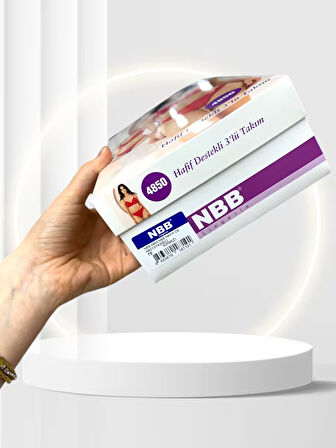 NBB Kırmızı Push-Up Dantelli Balenli Destekli Sütyen-Tanga-Külot 3'lü Takım - 4850