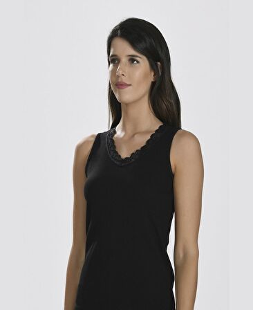 NBB Yakası Dantelli V Yaka %100 Pamuk Ribana Atlet -678