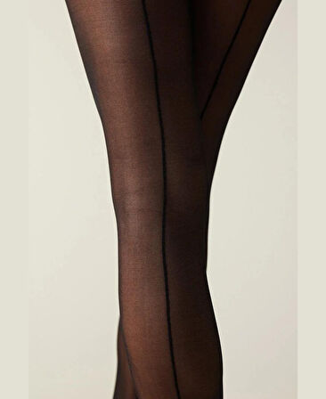 Intive Arkası Çizgili Nostalji 20 Den Siyah Külotlu Çorap