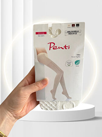 Penti Almira 150 Den Pamuklu Tencel Kumaş Vanilya Renk Desenli Külotlu Çorap