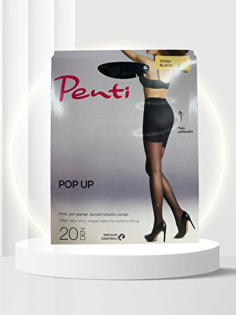 20 Den Pop-Up Korseli İnce Yarı Parlak Pamuk Ağlı Dikişsiz Külotlu Çorap -KOR-LIFT UP & SHAPE