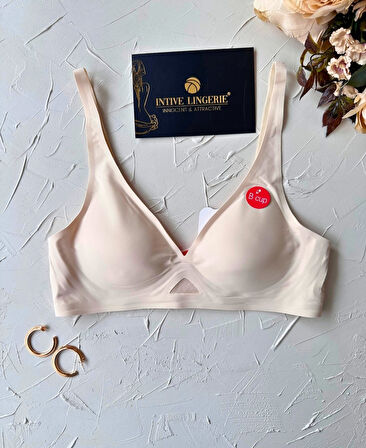 Eleanor Önü ve Yanı Dantel Detaylı Dikişsiz Lazer Kesim İnce Askılı V Yaka Hafif Destekli Sütyen