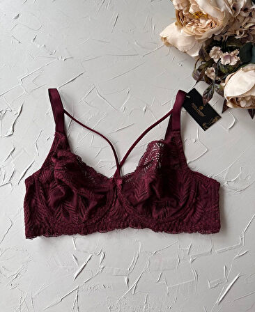 Tyla Dantelli C Cup Önü Şeritli Günlük Kullanım Balenli Şık Toparlayıcı Sütyen