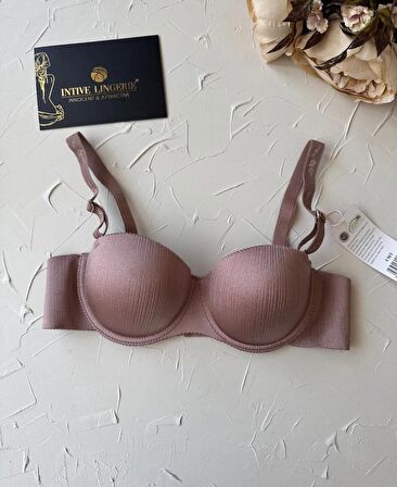 Samanta Balenli Desteksiz Lazer Kesim Parlak Kumaşlı İthal Sütyen -42