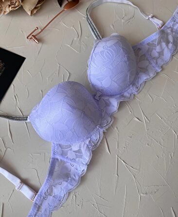 Jasmine Askıları Parlak Taşlı Hafif Destekli Dantelli Soft Cup İthal Sütyen (B-C Cup)