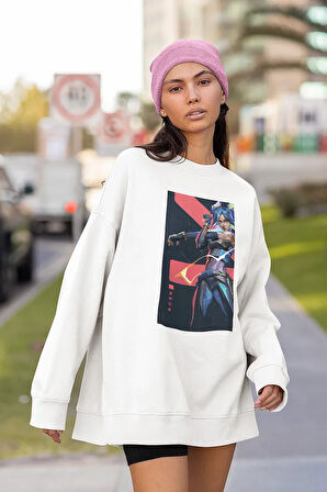 Neon Entry Baskılı Unisex Oversize Vallorant Sweatshirt