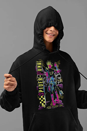 Spider-Punk Baskılı Unisex Oversize Hoodie