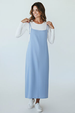 KADIN AYARLANABİLİR İP ASKILI DABIL KUMAŞ ELBİSE