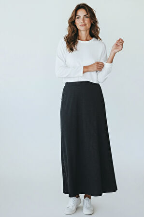 KADIN BELİ LASTİKLİ YANLARDAN DİVET DETAYLI KALIN KIŞLIK ETEK